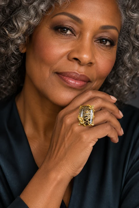 The Delphine Sonata Ring worn on a model — AI-generated styling preview
