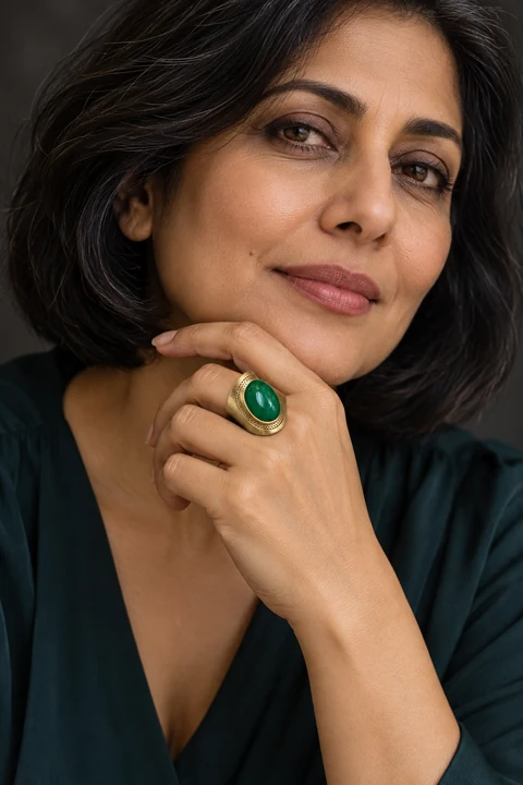 The Félicie Nocturne Green Ring worn on a model — AI-generated styling preview