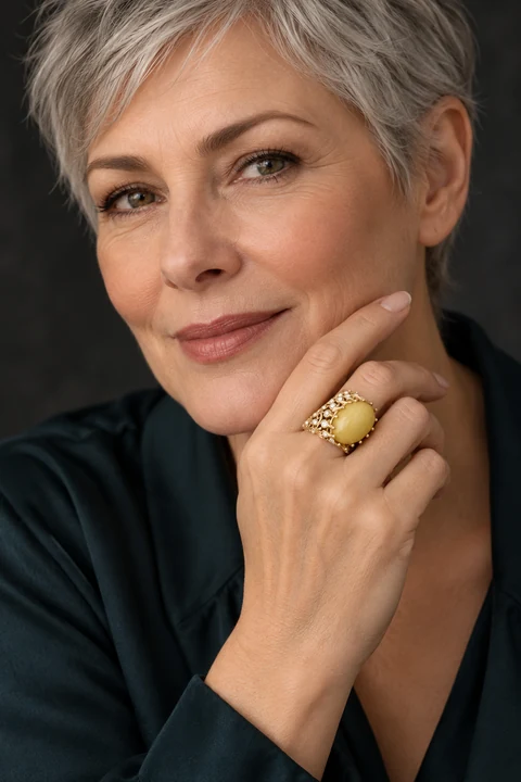 The Cassandre Reverie Ring worn on a model — AI-generated styling preview