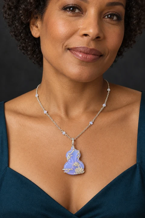 The Léonie Necklace worn on a model — AI-generated styling preview