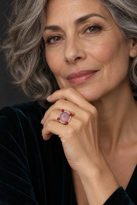 The Solange Fable Pink Ring worn on a model — AI-generated styling preview