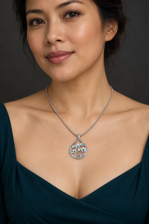 The Mirabelle Silver-Tone Necklace worn on a model — AI-generated styling preview