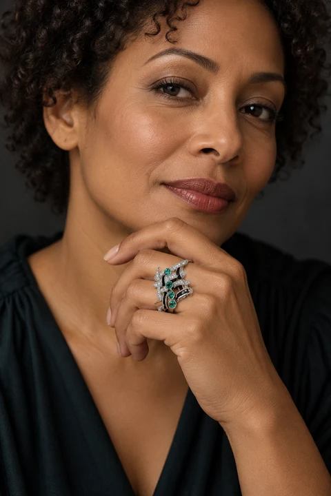 The Sidonie Poème Ring worn on a model — AI-generated styling preview
