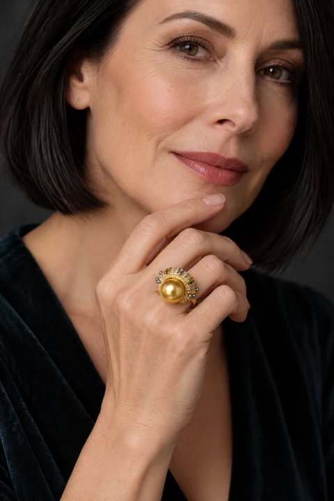 The Mireille Jardin Gold-Tone Ring worn on a model — AI-generated styling preview