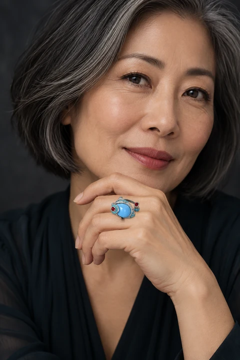 The Francine Jardin Blue Ring worn on a model — AI-generated styling preview