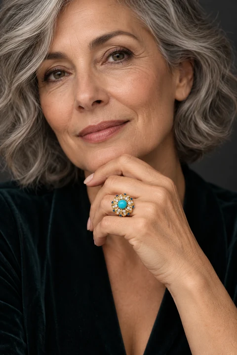 The Belle Fable Ring worn on a model — AI-generated styling preview