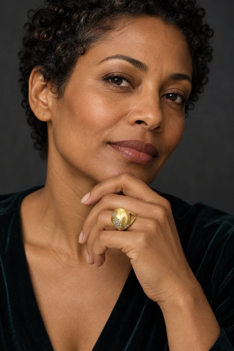 The Diane Reverie Gold-Tone Ring worn on a model — AI-generated styling preview