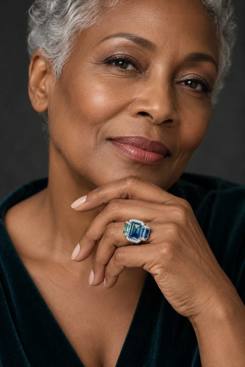 The Blanche Fable Blue Ring worn on a model — AI-generated styling preview