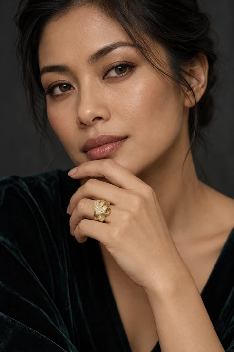 The Ondine Fleur Ring worn on a model — AI-generated styling preview
