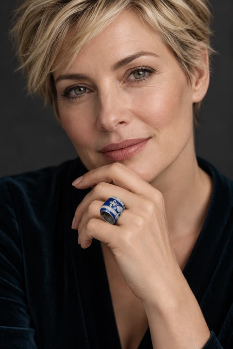 The Fabienne Promenade Blue Ring worn on a model — AI-generated styling preview