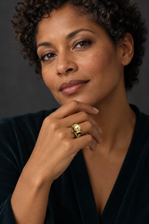 The Claire Sonata Gold-Tone Ring worn on a model — AI-generated styling preview