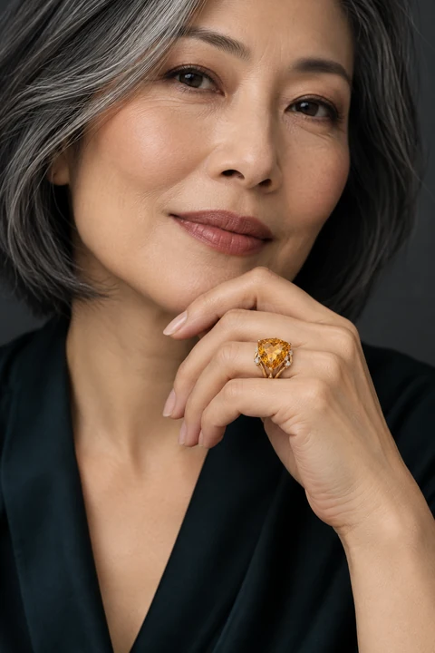 The Rosaline Rhapsody Ring worn on a model — AI-generated styling preview