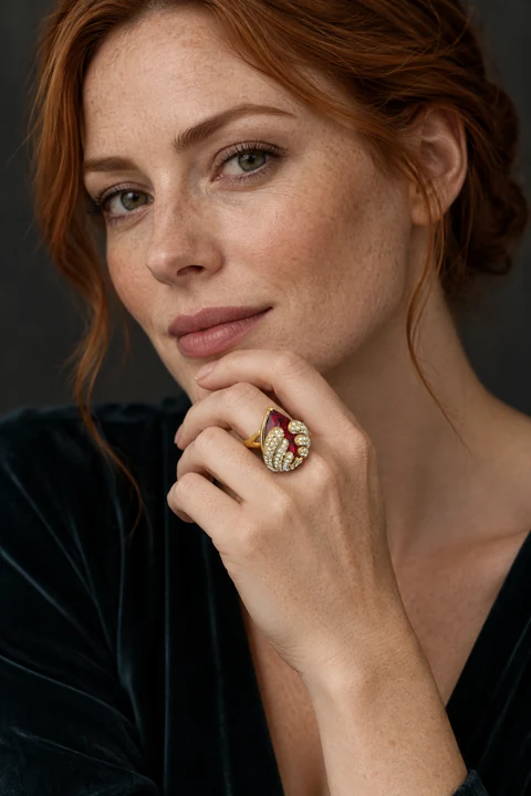 The Madeleine Reverie Ring worn on a model — AI-generated styling preview
