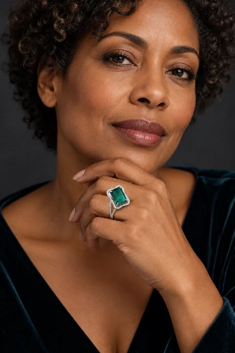 The Élise Serenade Ring worn on a model — AI-generated styling preview