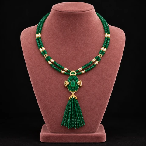 The Solange Necklace on a jewelry display — AI-generated styling preview