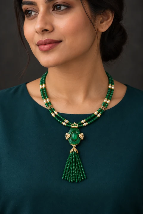 The Solange Necklace worn on a model — AI-generated styling preview