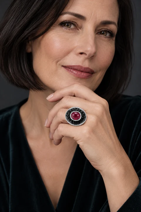 The Monique Éclat Black Ring worn on a model — AI-generated styling preview