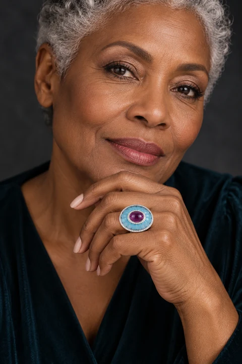 The Monique Éclat Blue Ring worn on a model — AI-generated styling preview