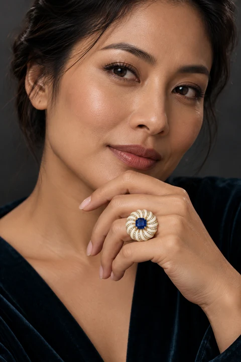 The Diane Serenade Ring worn on a model — AI-generated styling preview
