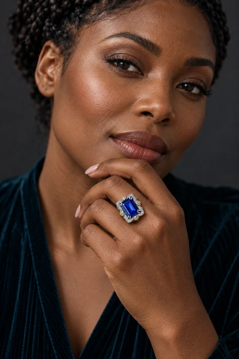 The Marion Sonata Ring worn on a model — AI-generated styling preview