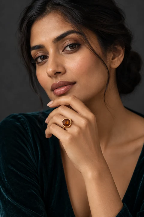The Francine Éclat Ring worn on a model — AI-generated styling preview