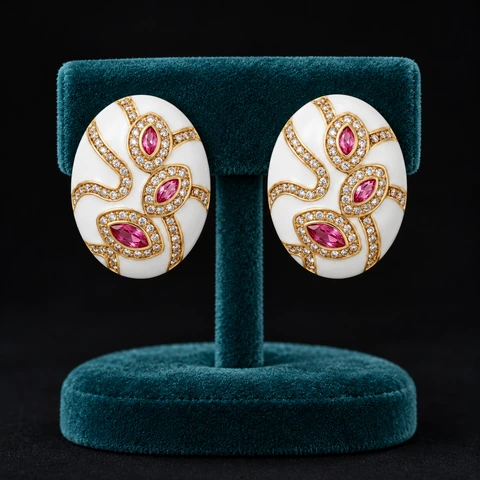 The Mariposa Earrings on a jewelry display — AI-generated styling preview