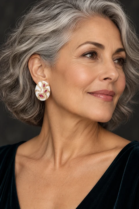The Mariposa Earrings worn on a model — AI-generated styling preview