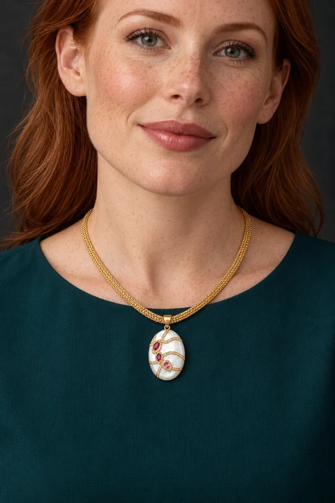 The Mariposa Necklace worn on a model — AI-generated styling preview