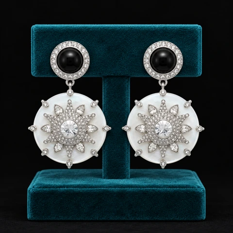 The Lumière Earrings on a jewelry display — AI-generated styling preview