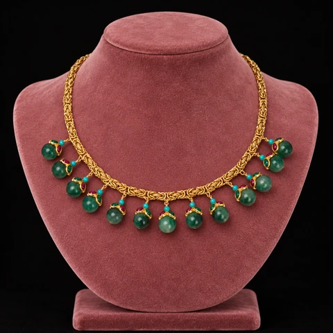 The Dahlia Necklace on a jewelry display — AI-generated styling preview