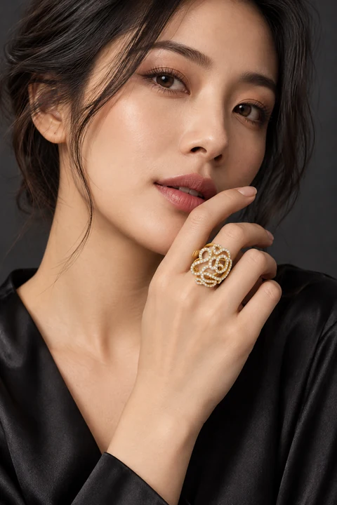 The Sylvie Jardin White Ring worn on a model — AI-generated styling preview