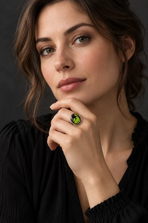 The Alix Fleur Ring worn on a model — AI-generated styling preview