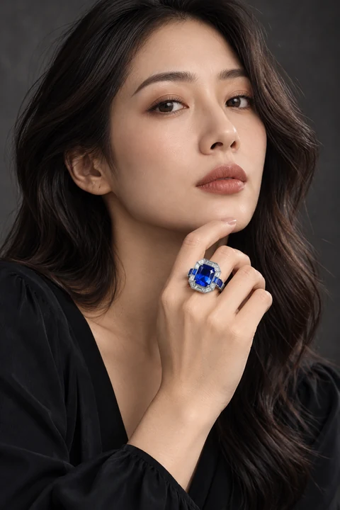 The Iris Muse Ring worn on a model — AI-generated styling preview