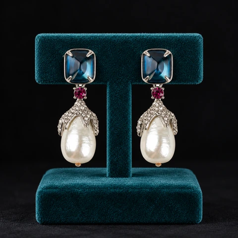 The Belladonna Blue Earrings on a jewelry display — AI-generated styling preview