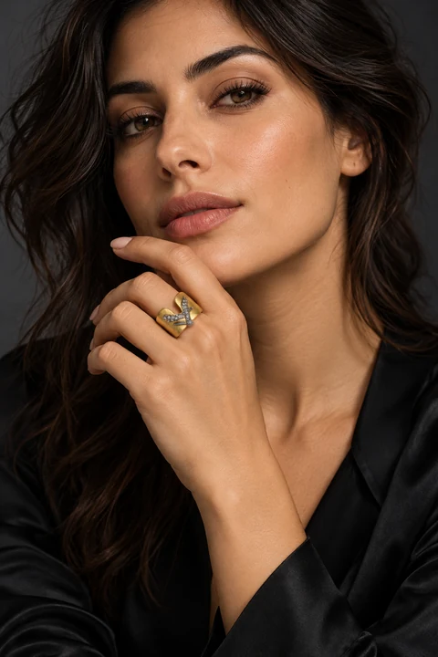 The Bérénice Fleur Ring worn on a model — AI-generated styling preview