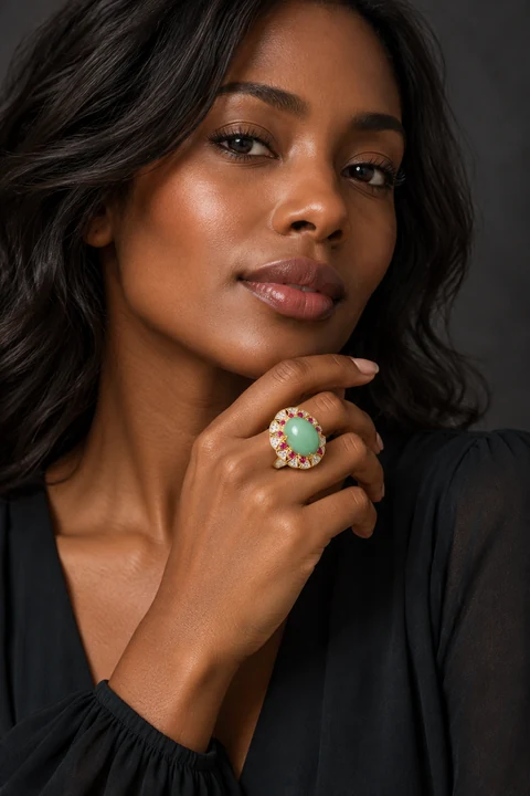 The Félicie Sonata Ring worn on a model — AI-generated styling preview