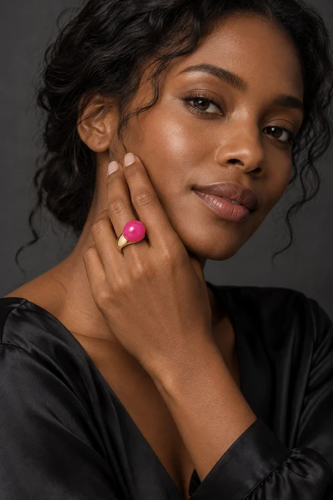 The Solange Sonnet Ring worn on a model — AI-generated styling preview