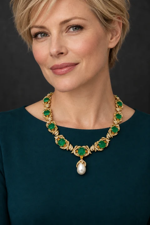 The Belladonna Green Necklace worn on a model — AI-generated styling preview