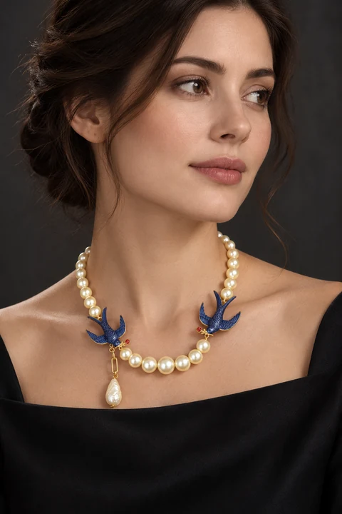 The Claire Arabesque Necklace worn on a model — AI-generated styling preview