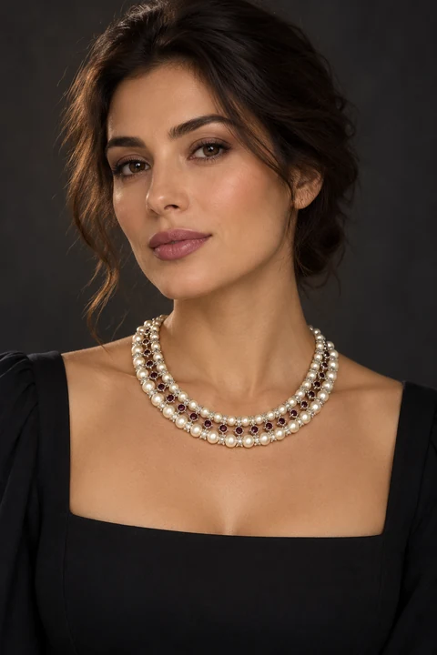 The Ariane Fable Necklace worn on a model — AI-generated styling preview
