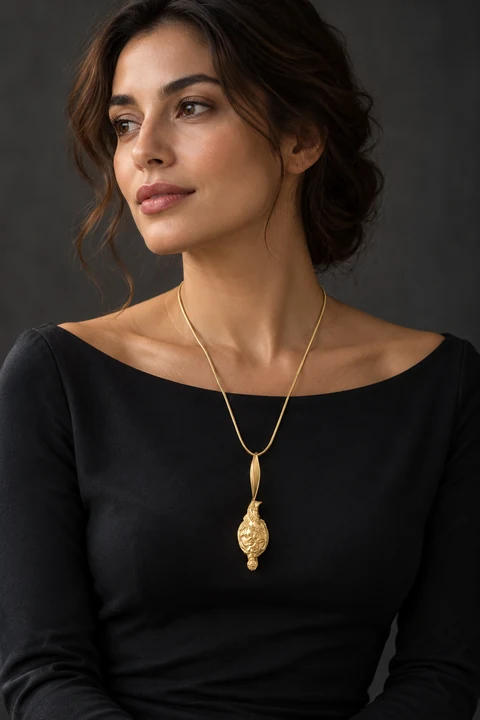 The Éliane Reverie Necklace worn on a model — AI-generated styling preview