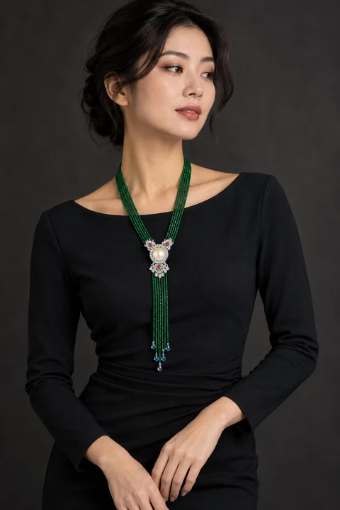 The Ingrid Rhapsody Necklace worn on a model — AI-generated styling preview