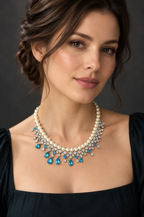 The Clara Fleur Necklace worn on a model — AI-generated styling preview