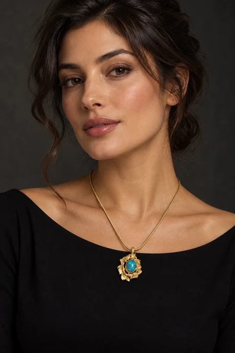 The Diane Muse Necklace worn on a model — AI-generated styling preview