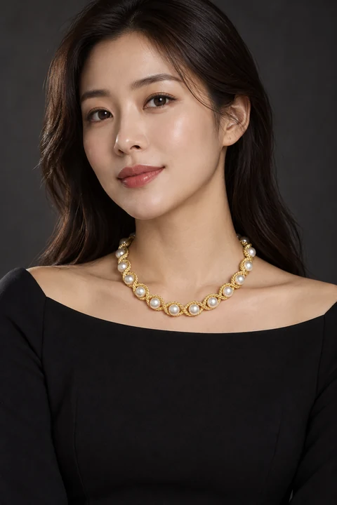 The Liliane Sonnet Necklace worn on a model — AI-generated styling preview