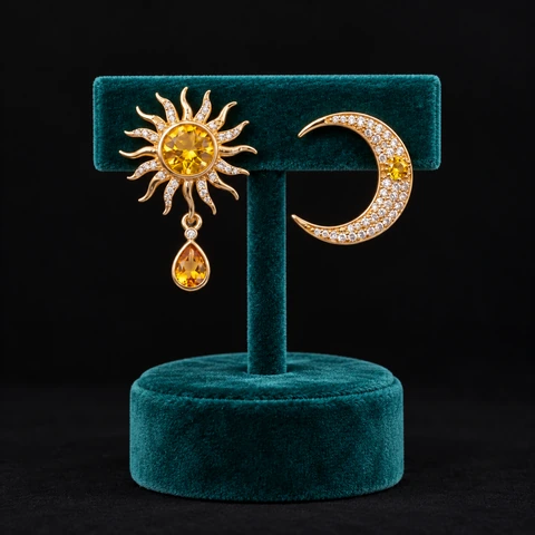 The Mélisande Earrings on a jewelry display — AI-generated styling preview