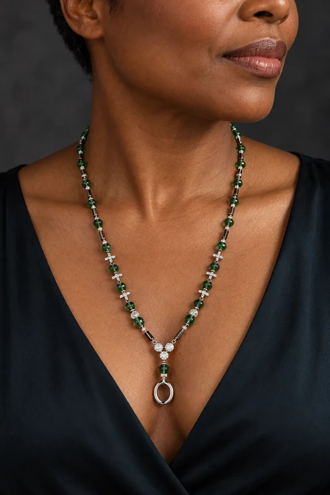 The Avril Serenade Necklace worn on a model — AI-generated styling preview
