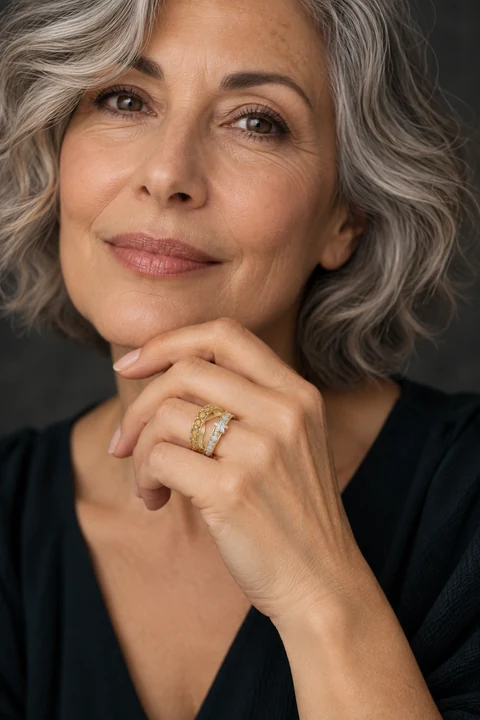 The Mélisande Ring worn on a model — AI-generated styling preview