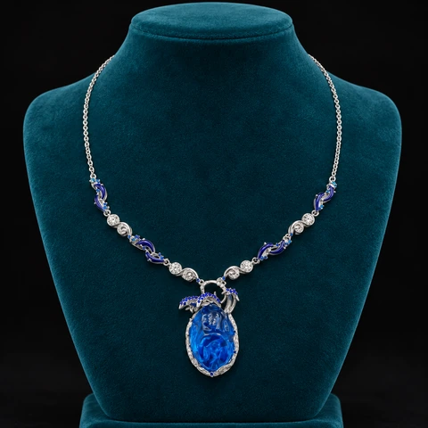 The Cypress Necklace on a jewelry display — AI-generated styling preview