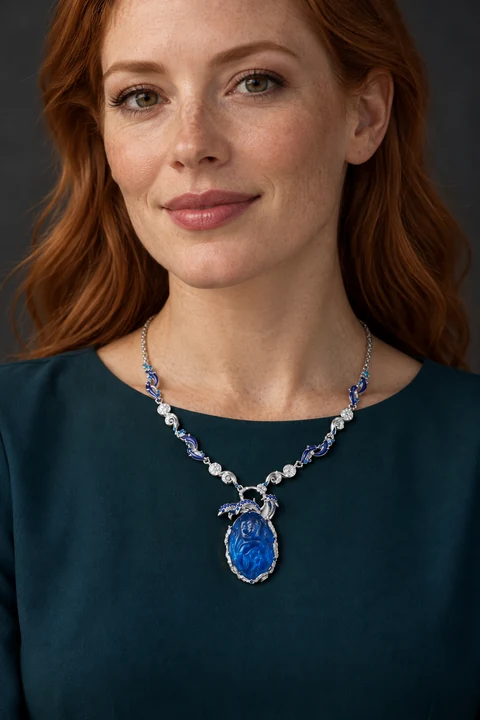 The Cypress Necklace worn on a model — AI-generated styling preview